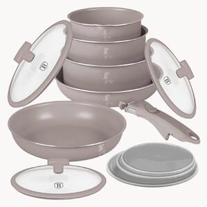 Batteria di pentole in alluminio con rivestimento antiaderente Taupe, set da 12
