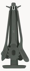 Set di 6 utensili da cucina in silicone verde opaco con supporto