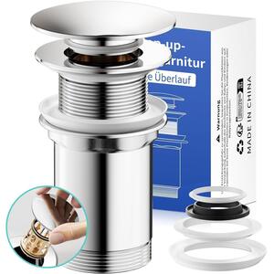 Kit di scarico per lavabo, attacco G1¼, in ottone, sistema pop-up cromato, senza troppofilo e con griglia