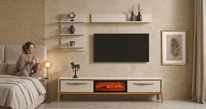 Mobile TV a parete, pensile, ripiano, stile moderno, beige, camino