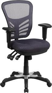Sedia da ufficio Silecomplaza, ergonomica, con supporto lombare in mesh, seduta sagomata e regolabile in altezza e 3 leve di controllo, colore grigio scuro