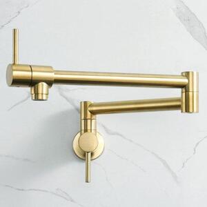 Testa di compattazione a parete con doppio braccio estensibile - Rubinetto per serbatoio d'acqua con riempimento automatico - Rubinetto da cucina con riempimento automatico - Portata di 213 cm - Rubinetto color oro con finitura spazzolata