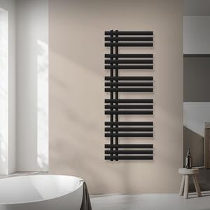 Radiatore da bagno LuxeBath IronEM 500x1400 mm Nero opaco Attacco laterale con set di raccordi Termostato universale angolare e passante, senza resistenza elettrica