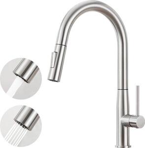Rubinetto da cucina, in acciaio inossidabile, orientabile a 360°, miscelatore con 2 tipi di erogazione, finitura spazzolata