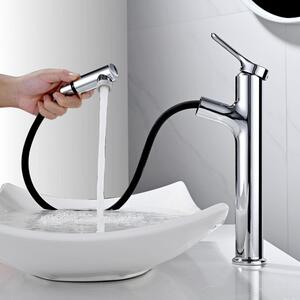Rubinetto da bagno alto con doccetta estraibile, 2 getti, miscelatore monocomando, cromato, 320 mm