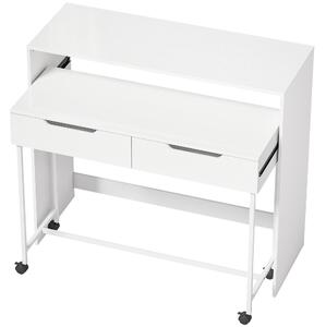 HOMCOM Scrivania per computer estensibile 100 cm con 2 cassetti e contenitore, Bianco | Aosom Italy