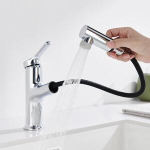 Miscelatore monocomando per lavabo con doccetta estraibile, 2 getti, finitura cromata, diametro 196 mm