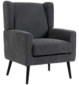 HOMCOM Poltrona Camera da Letto in Ciniglia Stile Moderno di Metà Secolo con Gambe in Legno di Caucciù, Grigio Scuro | Aosom Italy