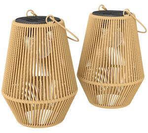 Outsunny Set di 2 Lampade Solari in Rattan,con Accensione/Spegnimento Automatico, IP44, 16x16x21 cm, Marrone | Aosom Italy