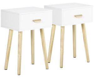 HOMCOM Set 2 Comodini per Camera da Letto con Cassetto, in Legno, 40.5x30.5x60 cm, Color Rovere e Bianco | Aosom Italy