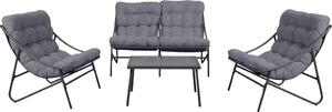 Set da giardino: divano, 2 sedie, tavolo in acciaio con piano in vetro, grigio, 128 x 85 x 95 cm