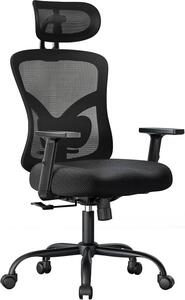 Sedia da ufficio ergonomica con supporto lombare imbottito, poggiatesta regolabile in 2 dimensioni, braccioli regolabili, sedile migliorato, inclinazione di 130° e ideale per l'uso in ufficio o a casa