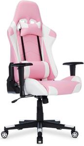Sedia da gaming Silecomplaza, sedia da corsa con poggiatesta e supporto lombare, sedia ergonomica per computer, sedia da ufficio con schienale alto, sedia girevole in ecoFinto cuoio, colore rosa