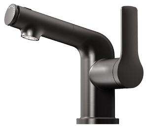 Miscelatore monocomando grigio antracite per lavabo, con funzione estraibile, 2 getti e attacco da 3/8"