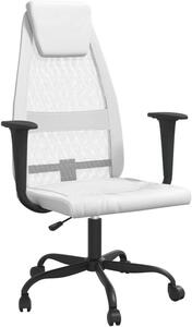 Silecomplaza - Sedia da ufficio, regolabile in altezza, bianca. Sedia ergonomica per scrivania, girevole con poggiatesta e braccioli, realizzata in tessuto a rete e Pelle finta. Sedia da lavoro girevole, con capacità di carico fino a 110 kg