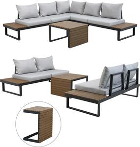 Set modulare da giardino: divano, angolo, tavolo, grigio, 159 x 68,5 x 63 cm