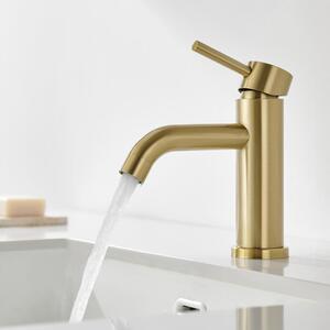 Miscelatore monocomando per lavabo da bagno, finitura oro spazzolato, altezza del beccuccio: 77 mm