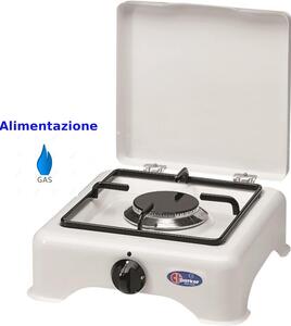 Fornello 1 fuoco a GPL con coperchio, bruciatore lega Pyral N2, Dimensioni 29x29x h 12 cm spartifiamma e griglia smaltati Colore: bianco