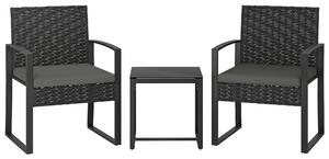 Outsunny Set bistro in rattan, set da giardino 3 pezzi con 2 sedie da giardino, tavolino, cuscini rimovibili grigio scuro | Aosom Italy
