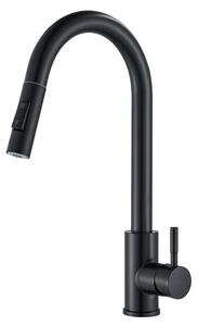 Miscelatore per lavello estraibile con doccetta 2-in-1, girevole a 360°, monocomando, colore nero, antighiaccio