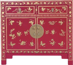 Fine Asianliving Armadio cinese Fuchsia Royale Farfalle Dipinto a mano - Collezione Orientique L90xP40xH80cm Armadio cinese Armadio cinese da matrimonio Mobili orientali Mobili asiatici