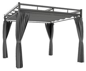 Outsunny Pergola Gazebo 3x3 m con Tetto Scorrevole UV30+ e 4 Pareti Laterali, Grigio Scuro | Aosom Italy