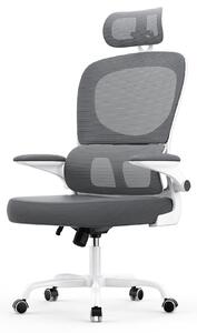Sedia da ufficio ergonomica con poggiatesta e braccioli regolabili, schienale reclinabile a 120°, supporto lombare autoadattante, grigio scuro
