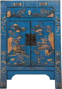 Fine Asianliving Armadio cinese blu Paesaggio dipinto a mano L58xP37xH85cm Armadio cinese Armadio nuziale cinese Mobili orientali Mobili asiatici