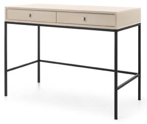 Comò da trucco con due cassetti, color beige, maniglie nere, dimensioni 104 x 50 x 78 cm