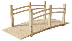 Ponte da giardino Relaxdays, con ringhiera, in legno di abete, per laghetto da giardino, A x L x P: 55 x 150 x 67 cm, 150 kg, ponte in legno, naturale