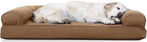 Cuccia rinfrescante per cani di grandi dimensioni, marca Silecomplaza, con rotoli laterali removibili e rivestimento lavabile, adatta a cani fino a 43 kg, design simile a un divano imbottito, colore marrone chiaro (Toasted Brown), taglia Jumbo/XL