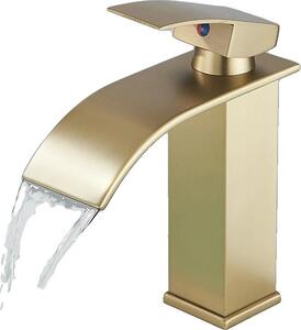 Rubinetto per lavabo, monocomando, design a cascata, oro spazzolato A