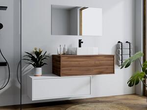 Mobile per bagno sospeso con lavabo singolo e due cassetti 94 cm Naturale scuro e Bianco - TEANA II