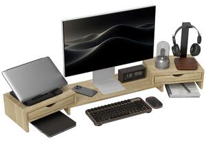 HOMCOM Rialzo per monitor per ufficio supporto per schermo da 60-116 cm con 2 cassetti, lunghezza e angolo regolabili