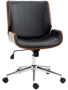 Vinsetto Sedia da Ufficio Vintage Imbottita, in Finta Pelle, Legno e Acciaio, 53x60x86-96 cm, Nero e Marrone Scuro | Aosom Italy