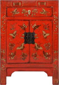 Fine Asianliving Armadio cinese Rosso Dipinto a mano Farfalle L58xP37xH85cm Armadio cinese Armadio nuziale cinese Mobili orientali Asiatici