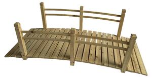 Ponte da giardino Relaxdays, con ringhiera, in legno di abete, per laghetto da giardino, A x L x P: 58 x 185 x 72 cm, 200 kg, ponte in legno, naturale