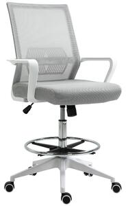 Vinsetto Sedia da ufficio poltrona da ufficio altezza regolabile dim. 64L x 59P x 104-124H cm sgabello da ufficio girevole 360° maglia traspirante grigio e bianco