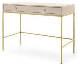 Comò da trucco con due cassetti, color beige, maniglie dorate, dimensioni 104 x 50 x 78 cm