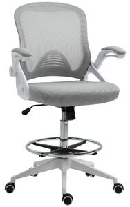 Vinsetto Sedia da ufficio sedia da ufficio con seduta alta regolabile poggiapiedi pieghevole girevole 360° maglia traspirante dim. 64L x 60l x 106-126H cm grigio e bianco