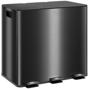 HOMCOM Bidone da cucina 45L con 3 scomparti da 15L, coperchio, secchi interni rimovibili, 3 x 15L, nero