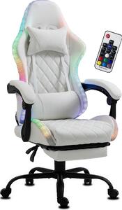 Delman sedia da gioco Sedia ergonomica da ufficio Illuminazione LED RGB Poltrona in Finto cuoio con poggiapiedi Base in metallo 02-0055WT