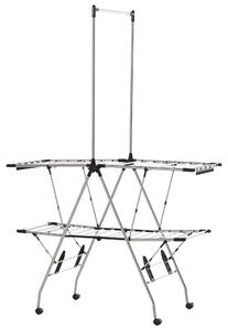 HOMCOM Stendibiancheria pieghevole con ruote ampio spazio di stenditura acciaio inossidabile 138,5 x 63 x 208 cm argento nero