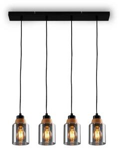 Lampada a sospensione, con legno, vetro fumé, 4xE27/max