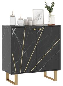 HOMCOM Credenza da archiviazione con 2 porte e ripiano regolabile piedini in metallo 76 x 35 x 77 cm marmo nero