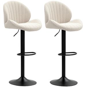 HOMCOM Set 2 Sgabelli da Bar a Conchiglia con Poggiapiedi, in Tessuto Effetto Ciniglia, 48x50x94-115 cm, Nero e Beige | Aosom Italy