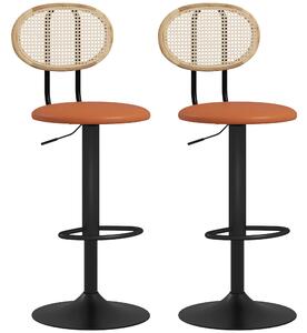 HOMCOM Set di 2 sgabelli da bar chaises de bar regolabili in altezza con schienale in rattan e poggiapiedi, marrone