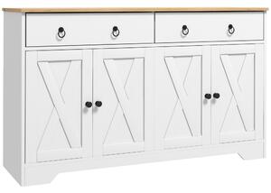 HOMCOM Buffet mobile da salotto armadio da cucina stile rurale 2 cassetti e 2 armadi ripiani a diverse altezze bianco