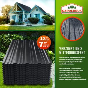 GARDEBRUK 12x Lamiere Zincate Profilate in Metallo129cm x 46cm = 7m² Lastre Ondulate Trapezoidali Pannelli Resistenti Tetto Tettoia Garage Lamiera Grecata