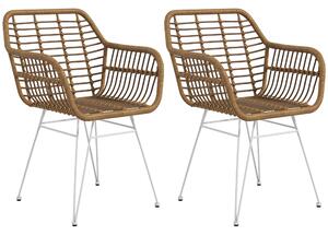 HOMCOM Set di 2 sedie fauteuils con Schienale e braccioli curve, Il rattan PE e Piedi robusti in acciaio, design bohémien, bianco| Aosom Italy
